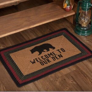 Black Bear Jute Braided Throw Rug 20x30 inch Country Cabin Lodge Stenciled